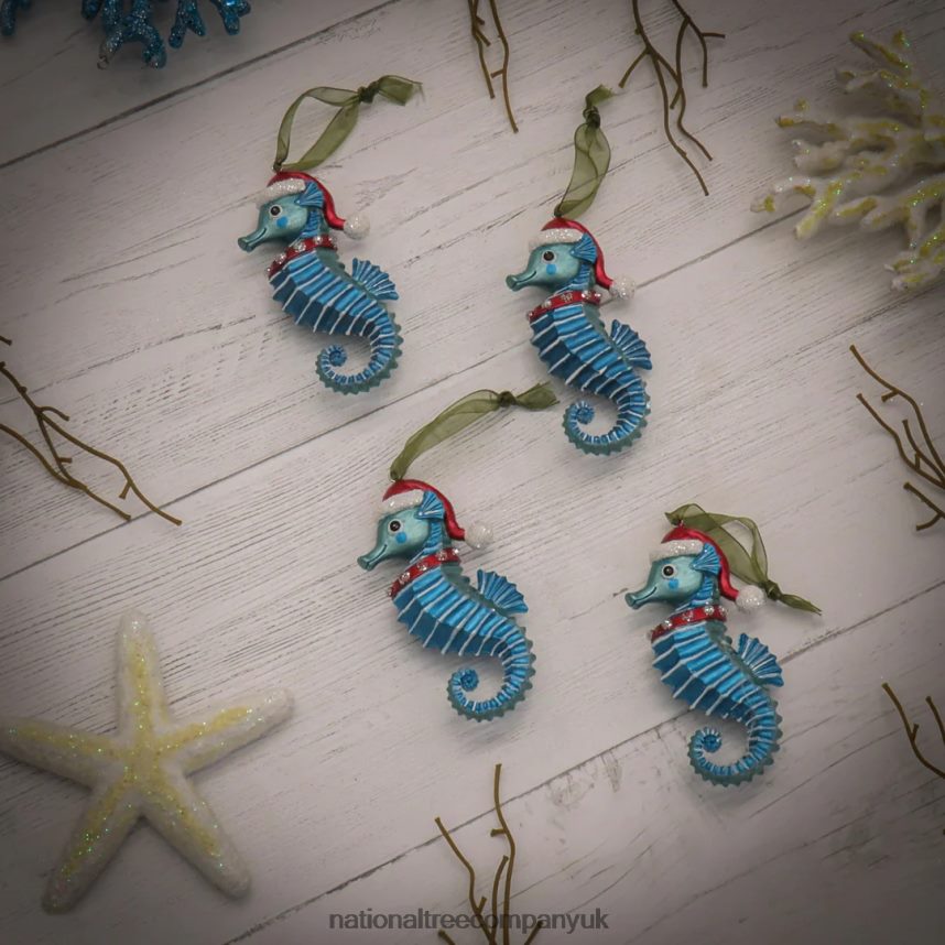 decoration | National Tree Company 4 Piece HGTV Home Collection Teal Seahorse Ornaments F2L4F528